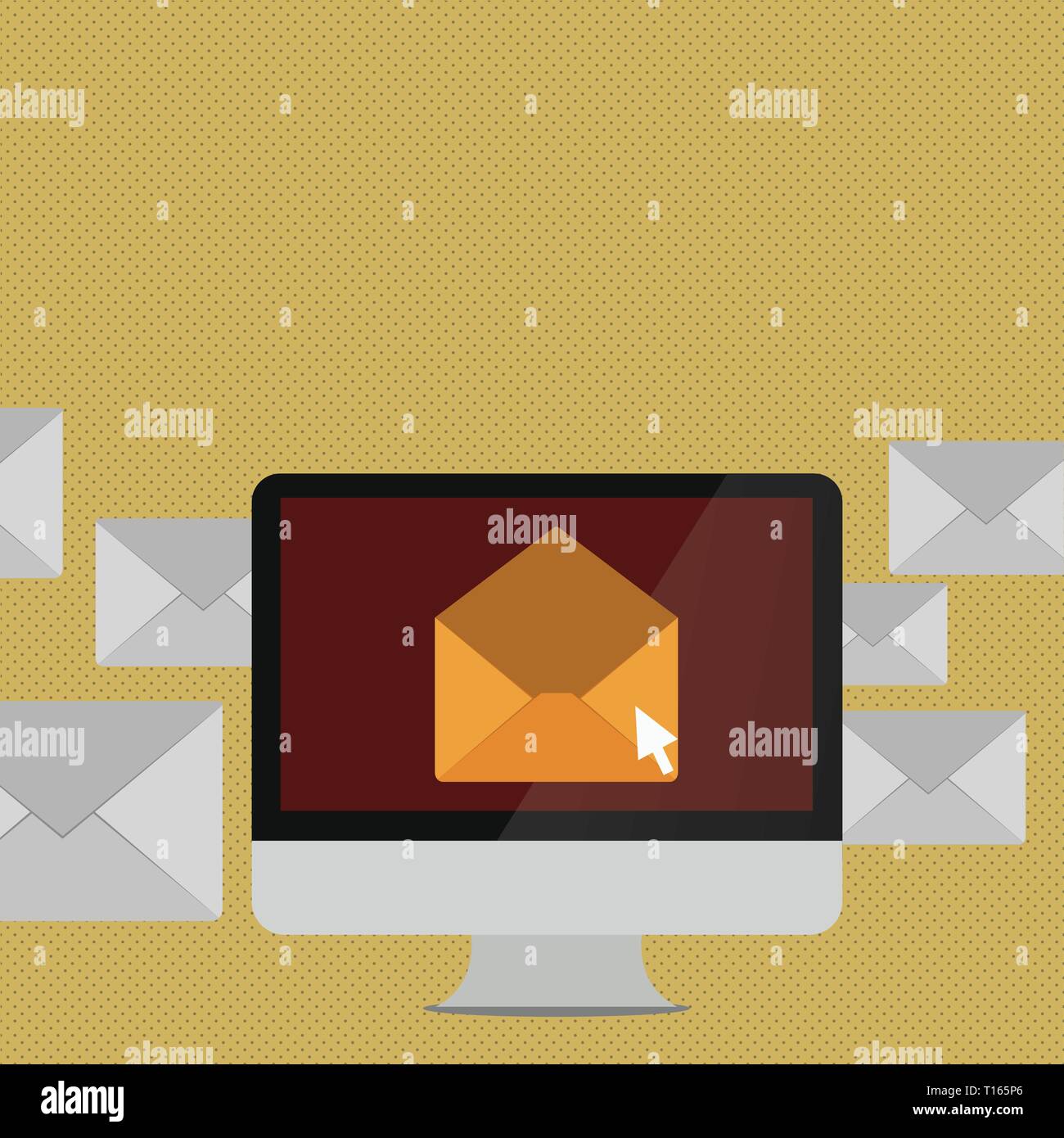 Open Color Envelope inside Computer Screen. Letter Casing Surrounds the