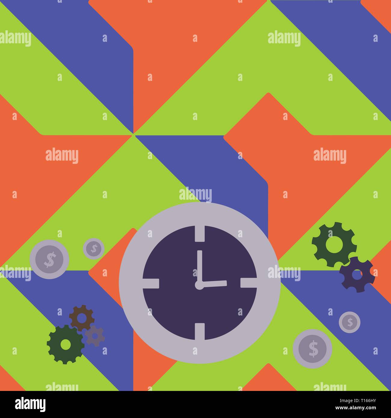 Time Management Icons of Clock, Cog Wheel Gears and Dollar Currency ...