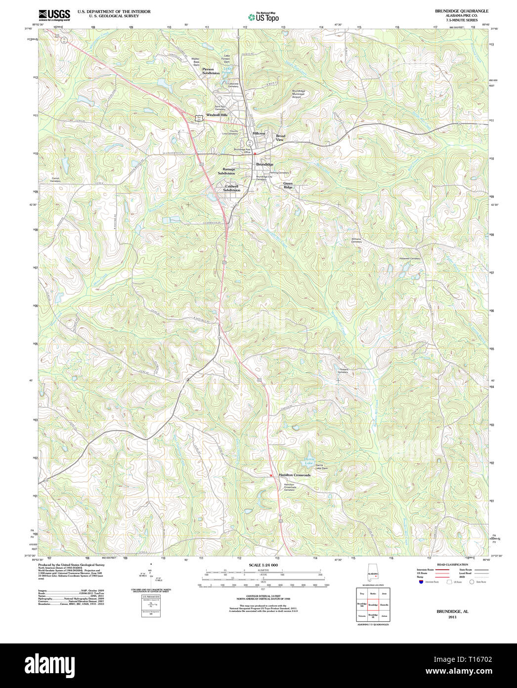 USGS TOPO Map Alabama AL Brundidge 20110912 TM Stock Photo