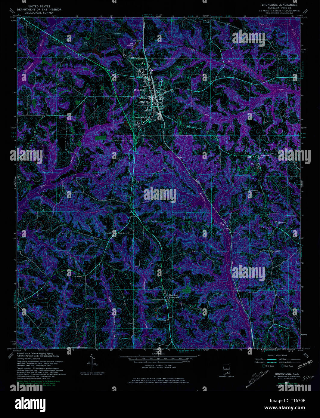 USGS TOPO Map Alabama AL Brundidge 303362 1960 24000 Inverted Stock Photo