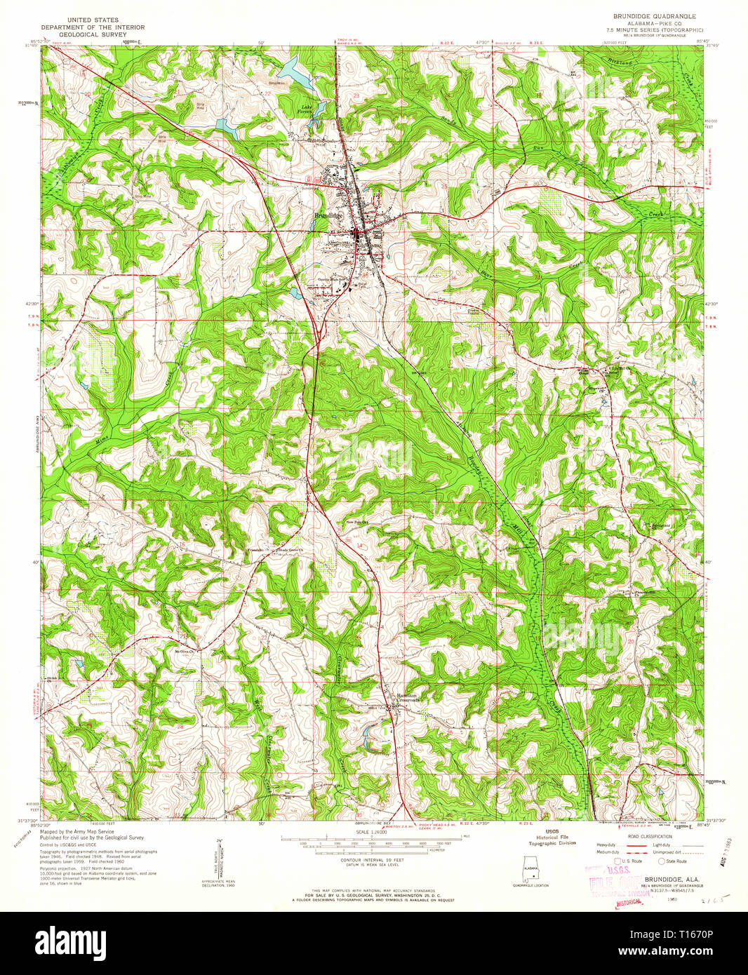USGS TOPO Map Alabama AL Brundidge 303361 1960 24000 Stock Photo