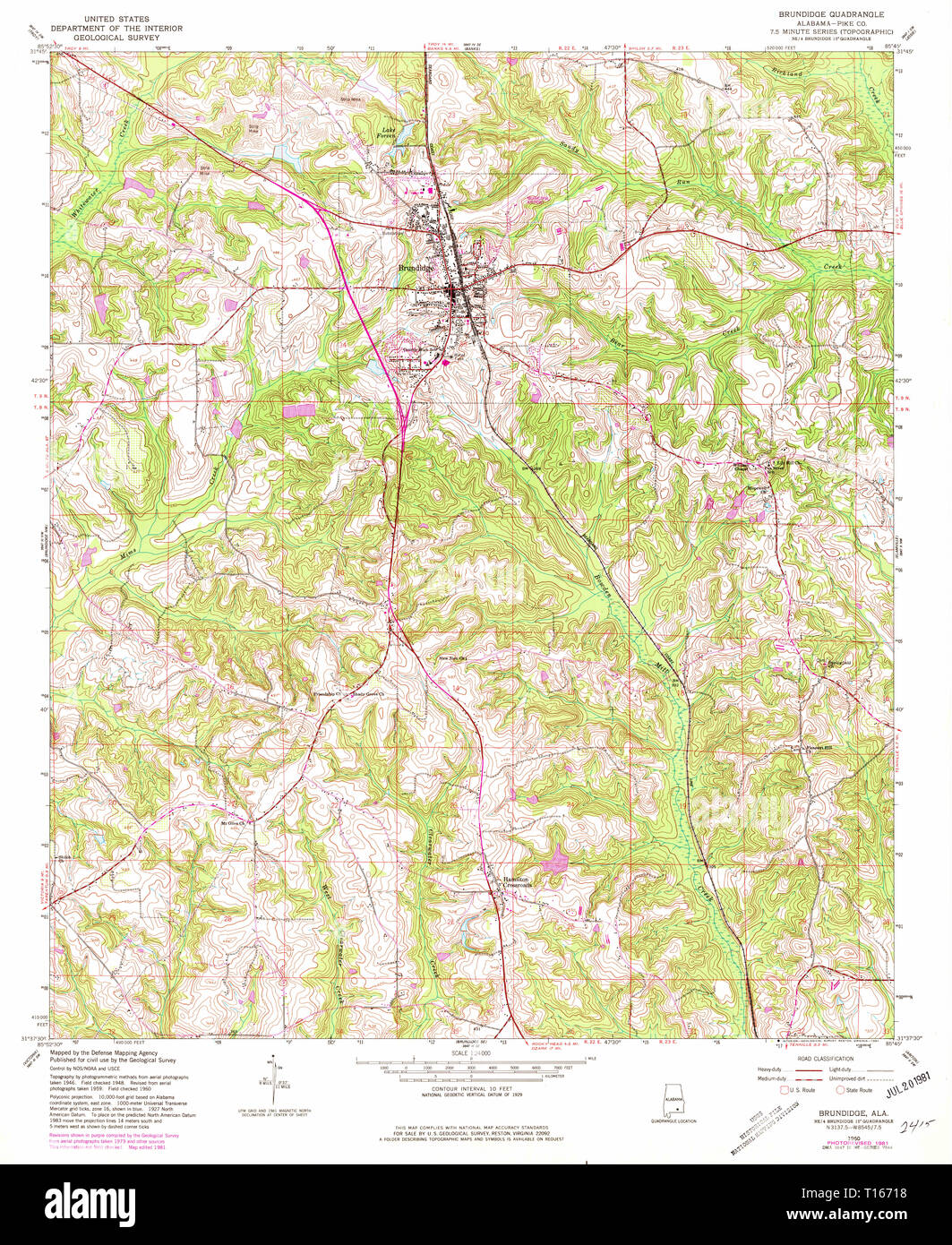 USGS TOPO Map Alabama AL Brundidge 303362 1960 24000 Stock Photo
