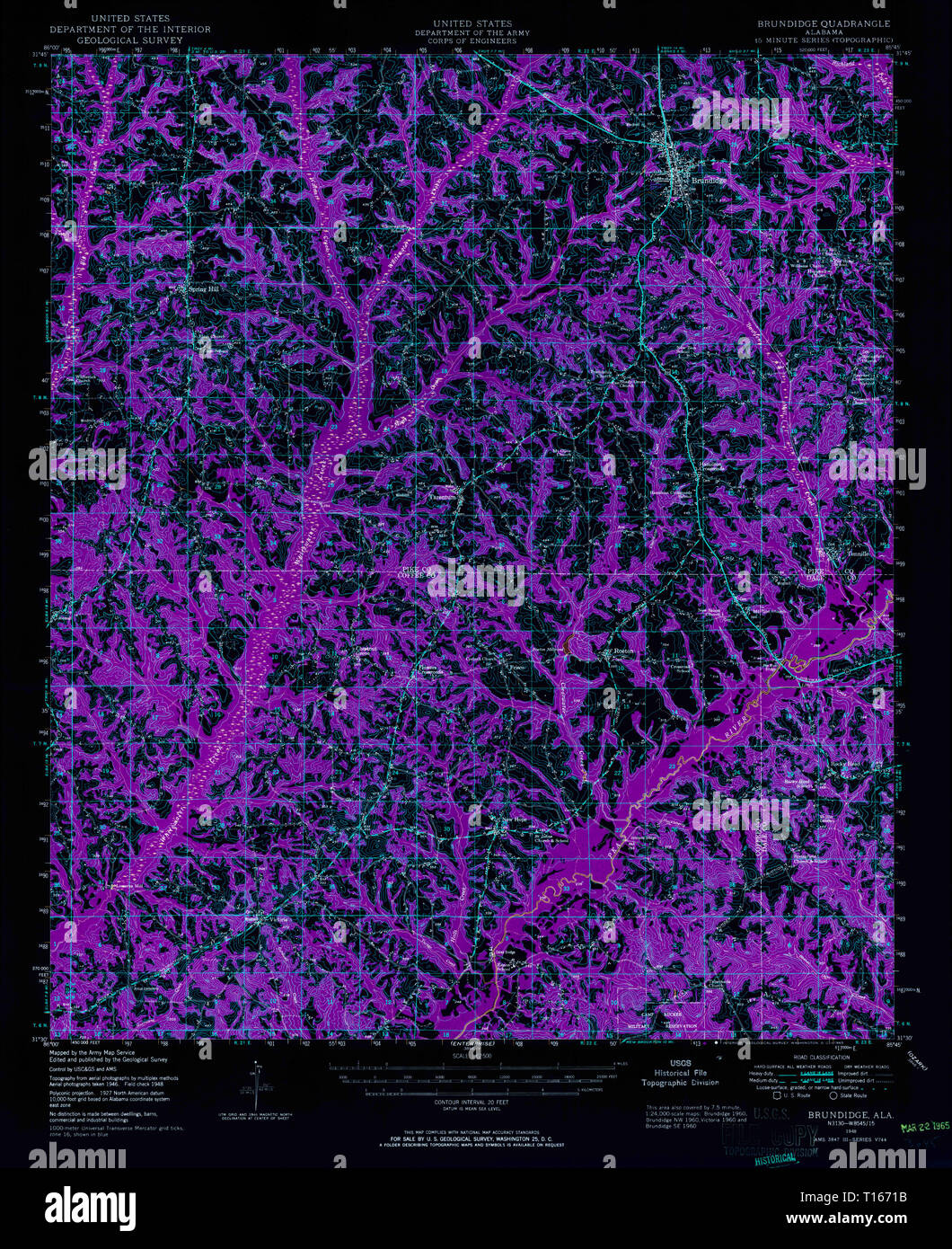 USGS TOPO Map Alabama AL Brundidge 305517 1948 62500 Inverted Stock Photo