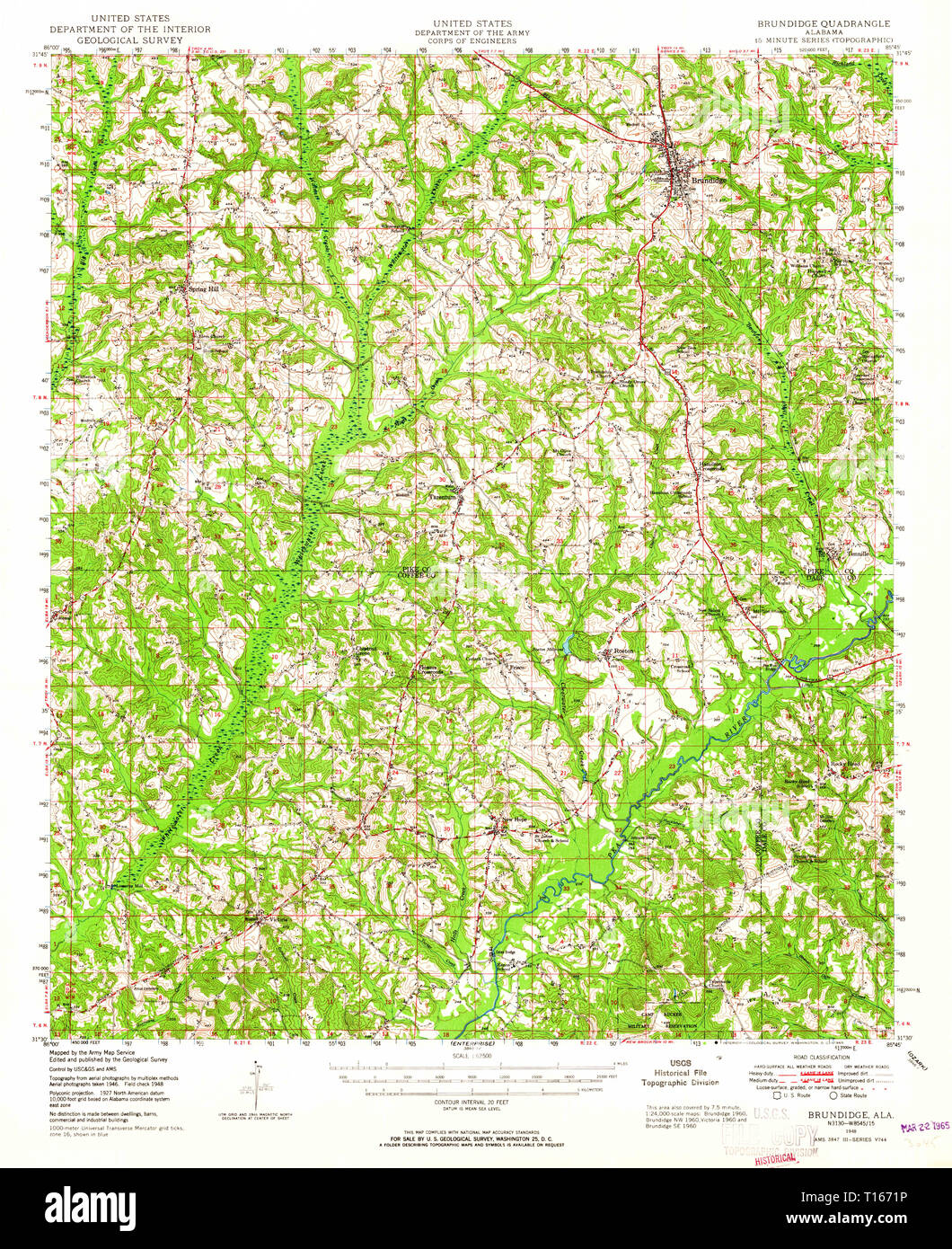USGS TOPO Map Alabama AL Brundidge 305517 1948 62500 Stock Photo