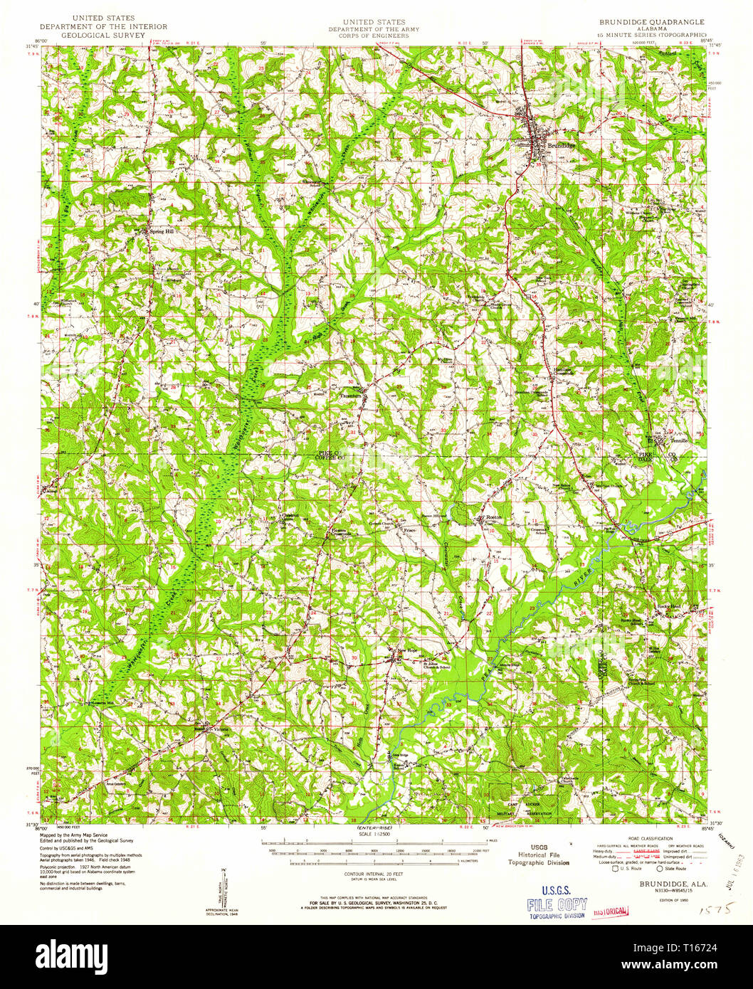 USGS TOPO Map Alabama AL Brundidge 305519 1950 62500 Stock Photo