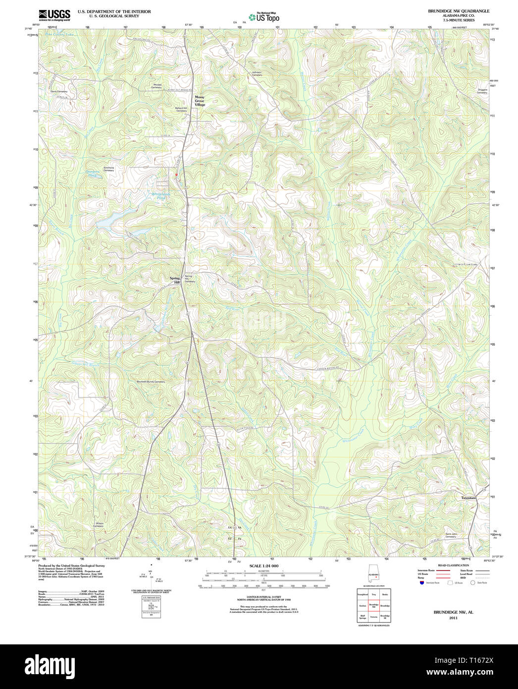 USGS TOPO Map Alabama AL Brundidge NW 20110912 TM Stock Photo