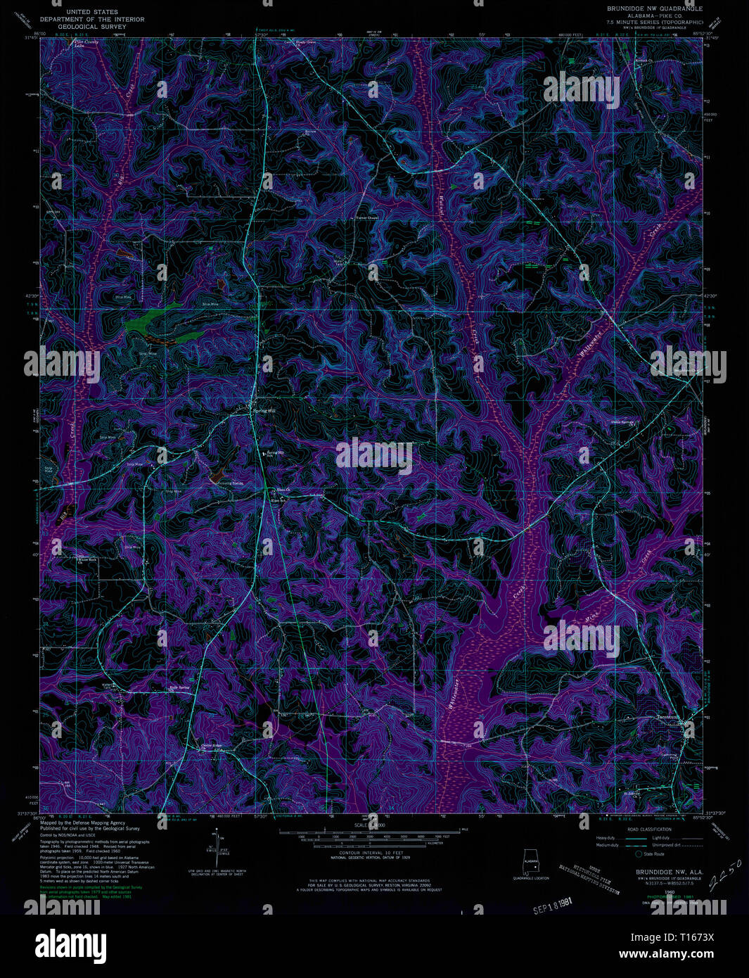 USGS TOPO Map Alabama AL Brundidge NW 303364 1960 24000 Inverted Stock Photo