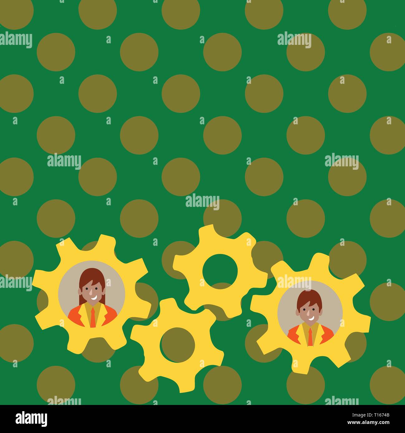 Two Business People Each Inside Colorful Cog Wheel Gears for Teamwork ...