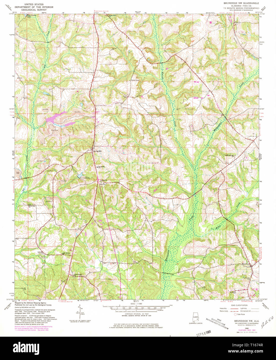 USGS TOPO Map Alabama AL Brundidge NW 303364 1960 24000 Stock Photo