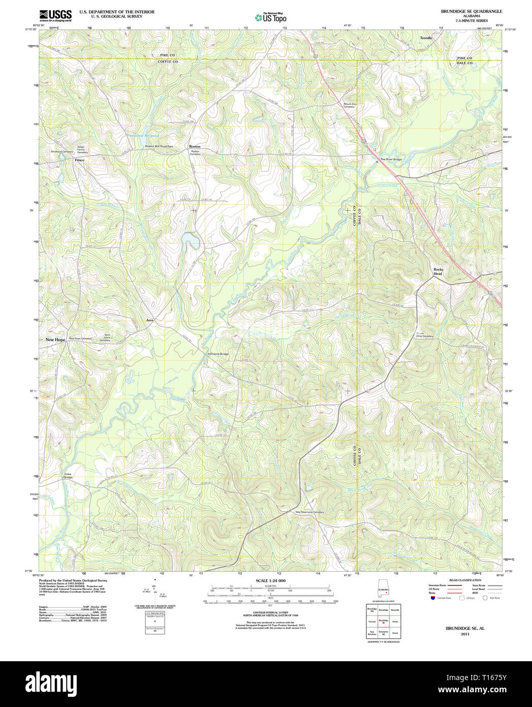 USGS TOPO Map Alabama AL Brundidge SE 20110912 TM Stock Photo