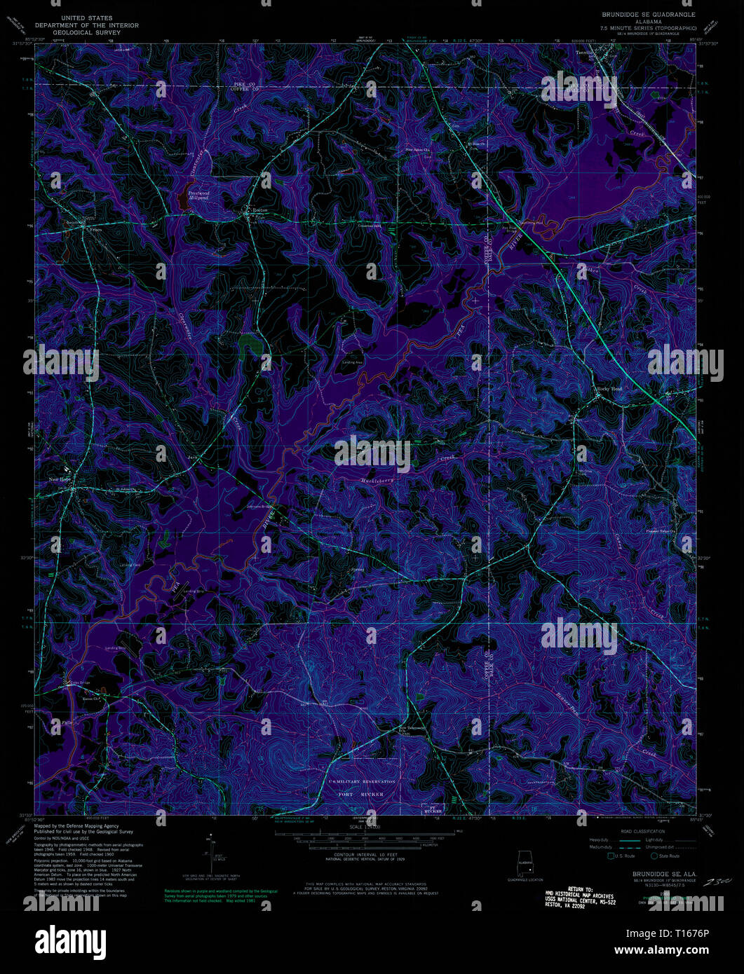 USGS TOPO Map Alabama AL Brundidge SE 303366 1960 24000 Inverted Stock Photo