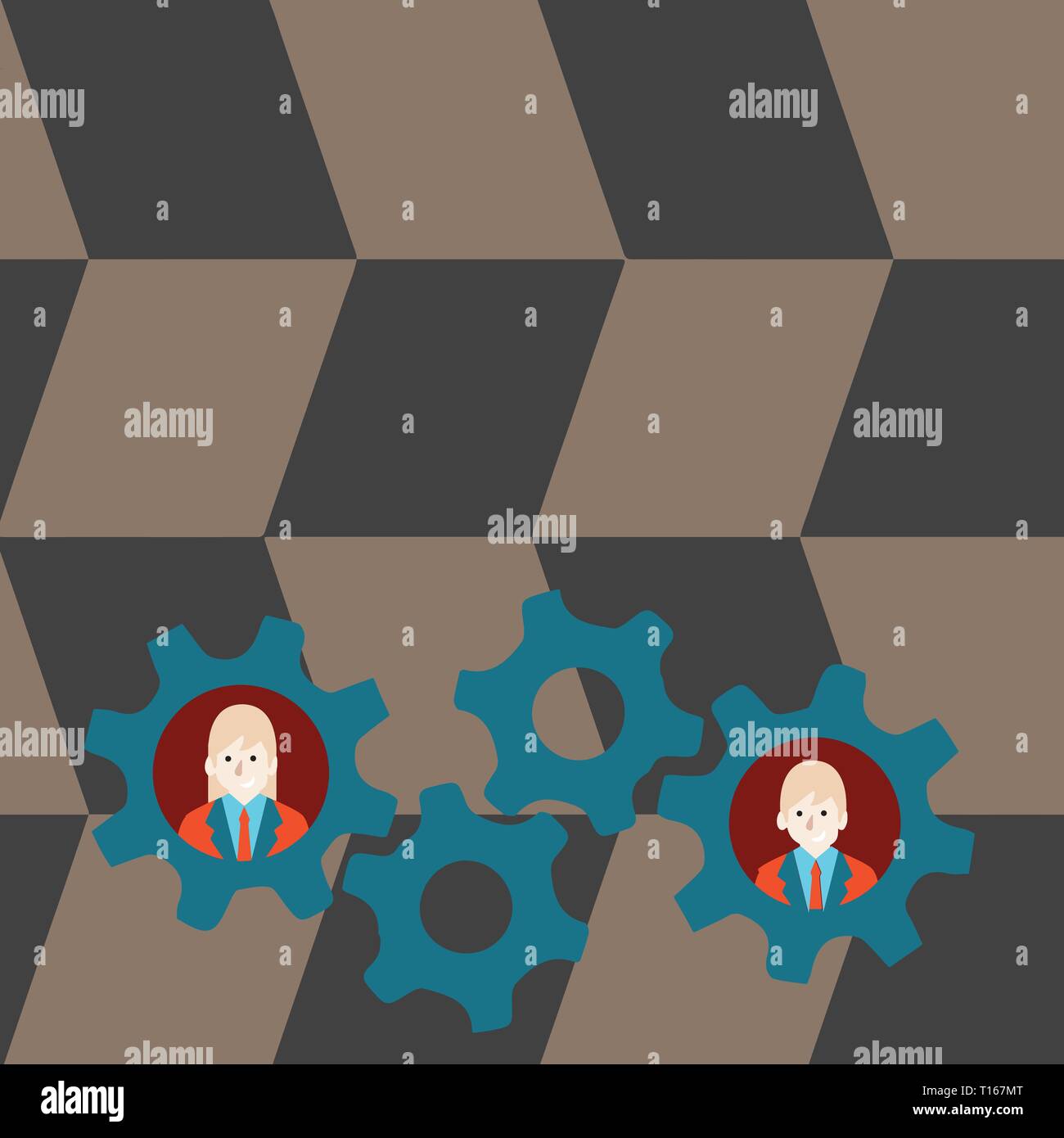Two Business People Each Inside Colorful Cog Wheel Gears for Teamwork ...