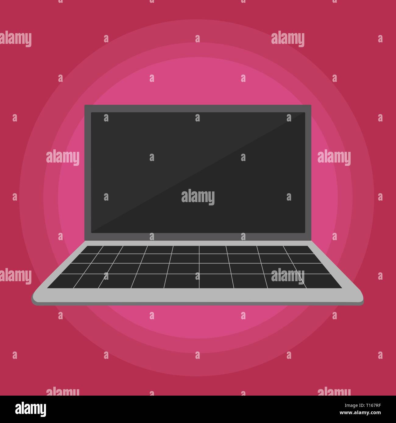 Laptop with Grid Design Keyboard and Blank Black Screen on Pastel Backdrop Design business concept Empty copy space modern abstract background Stock Vector