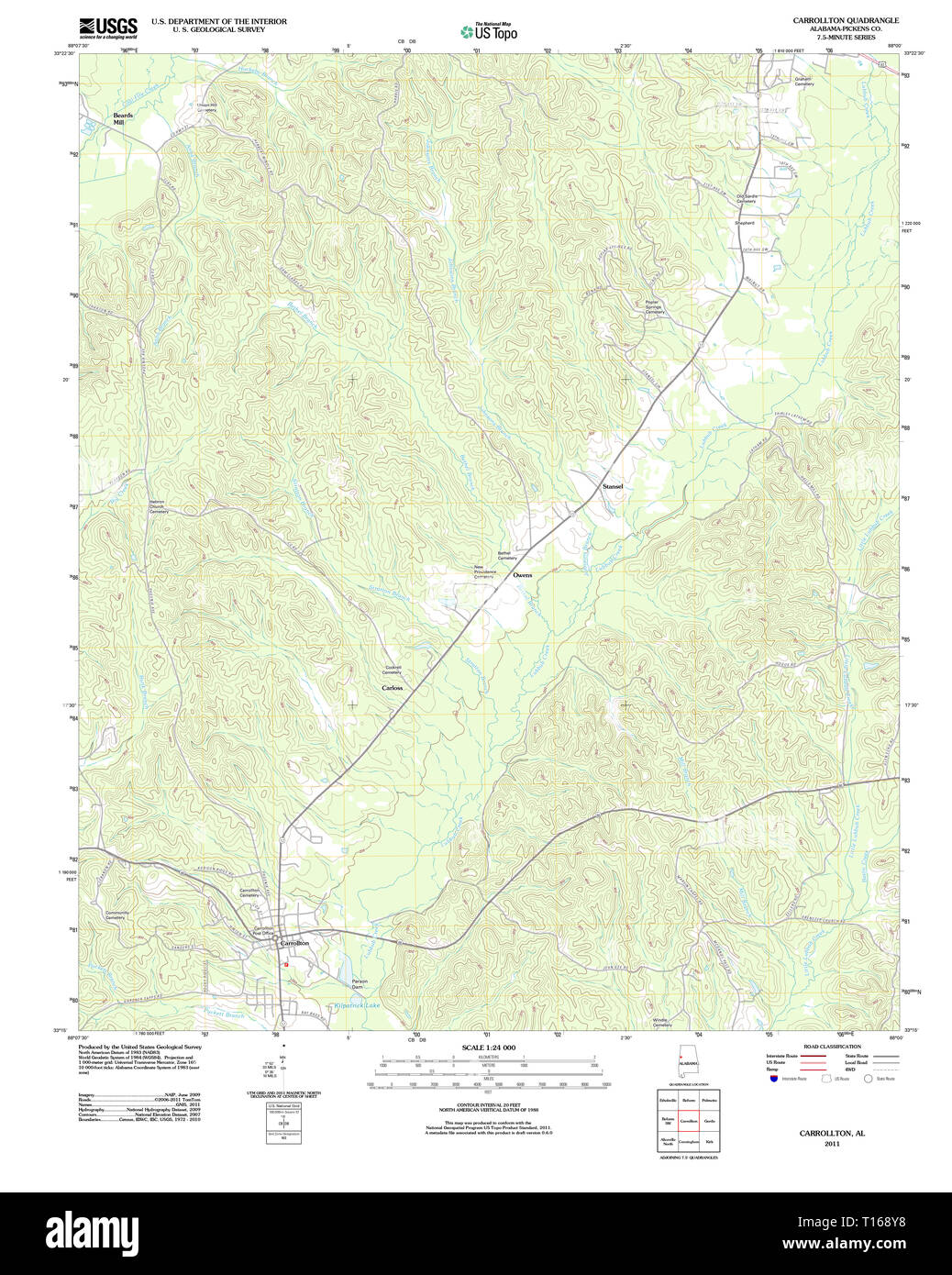 USGS TOPO Map Alabama AL Carrollton 20110915 TM Stock Photo