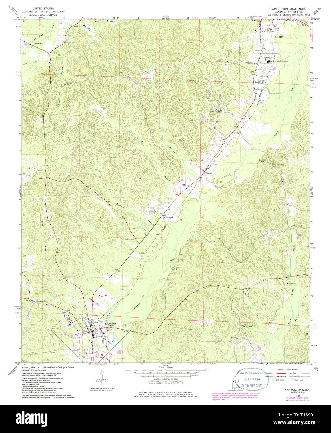 USGS TOPO Map Alabama AL Carrollton 303419 1967 24000 Stock Photo