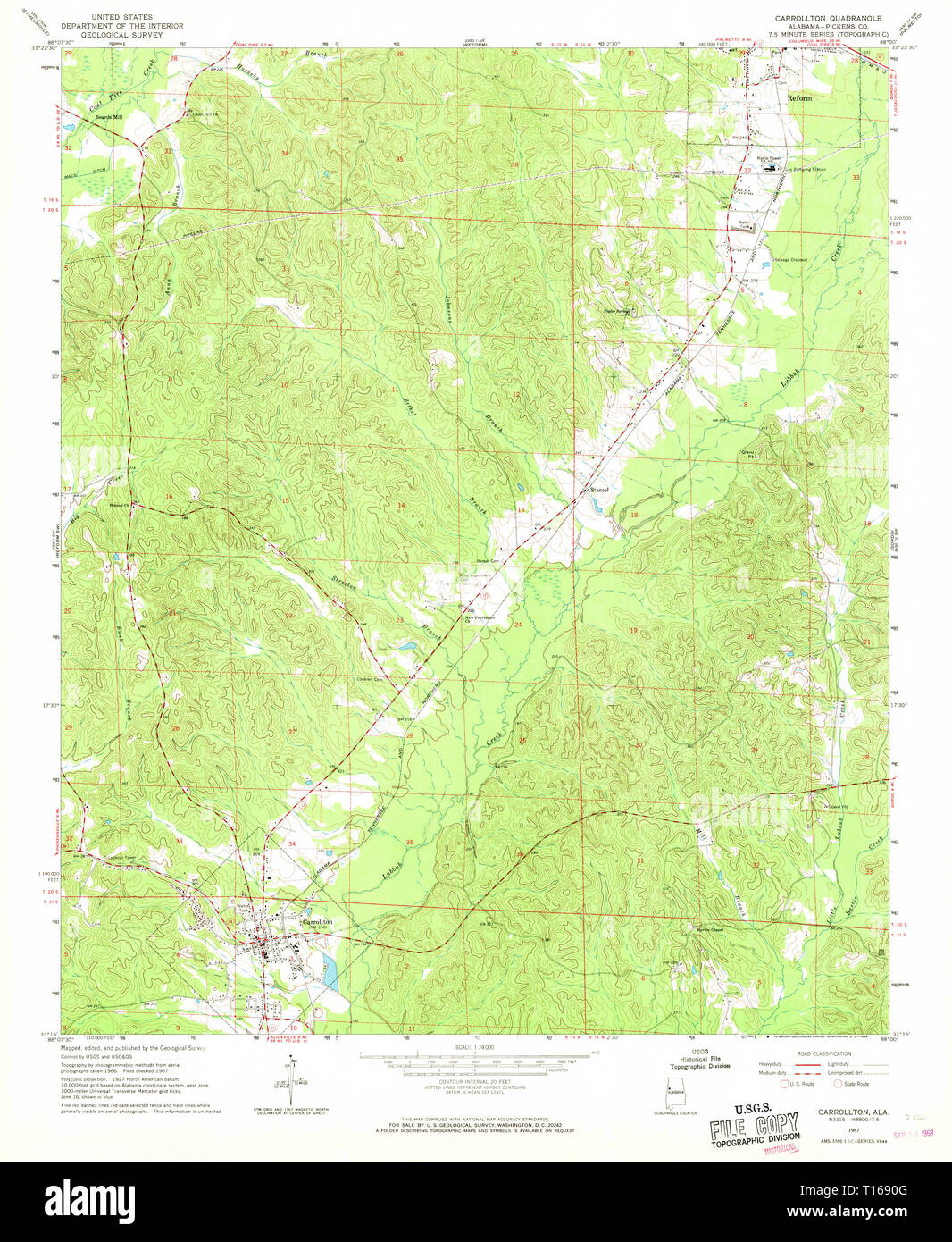 USGS TOPO Map Alabama AL Carrollton 303420 1967 24000 Stock Photo