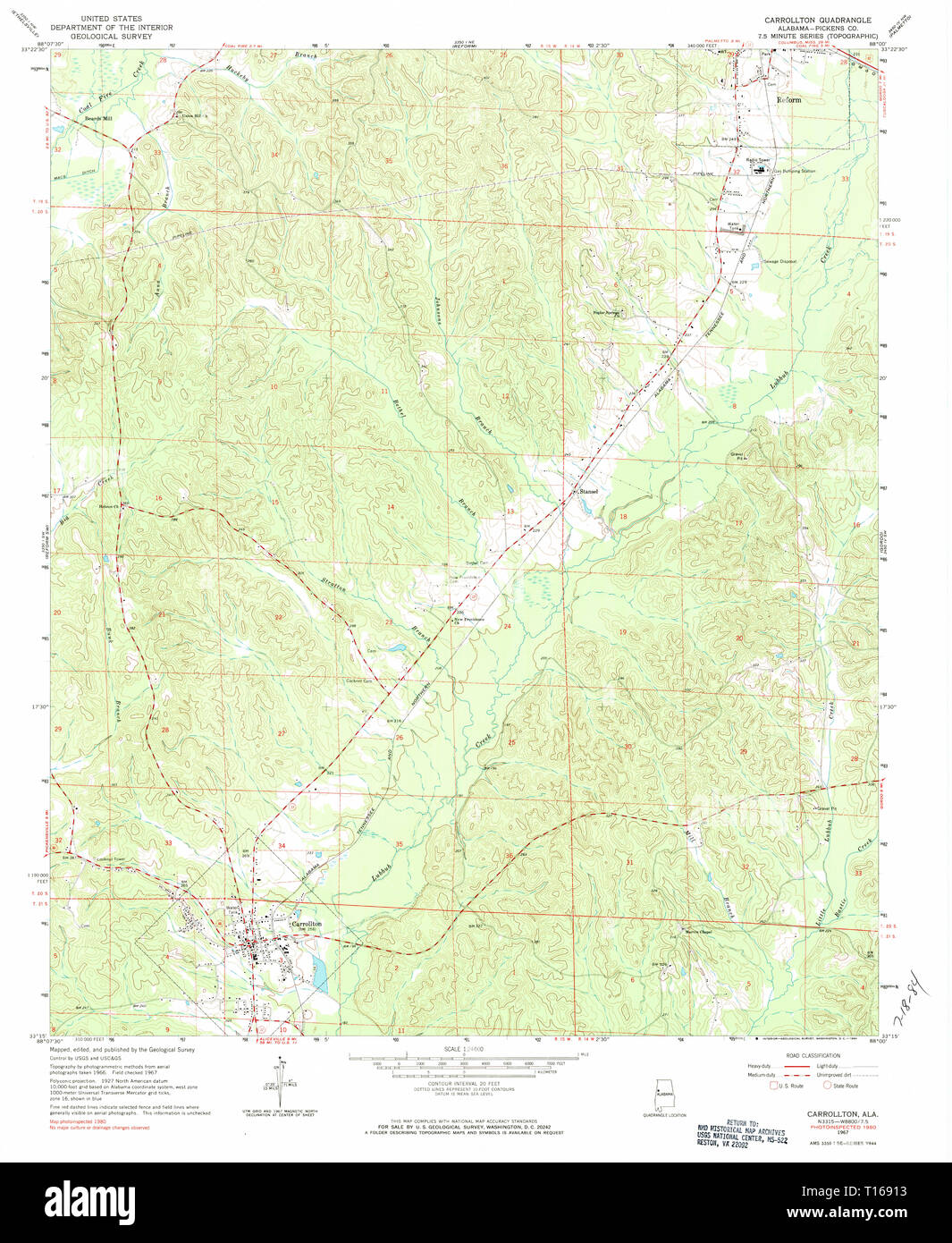 USGS TOPO Map Alabama AL Carrollton 303421 1967 24000 Stock Photo