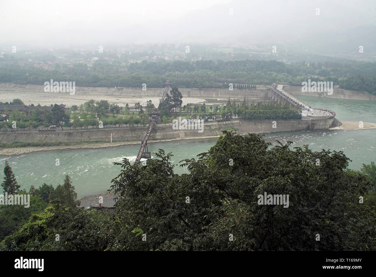 Dujiangyan China, view of the Qin dynasty ancient irrigation system