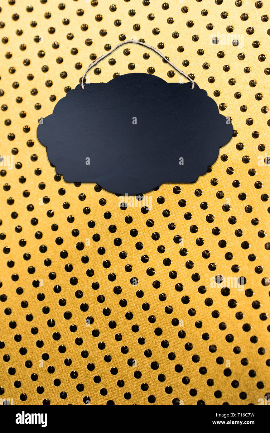 String. Sign Board Black Empty Sign Board with string for hanging on wall Stock Photo - Alamy