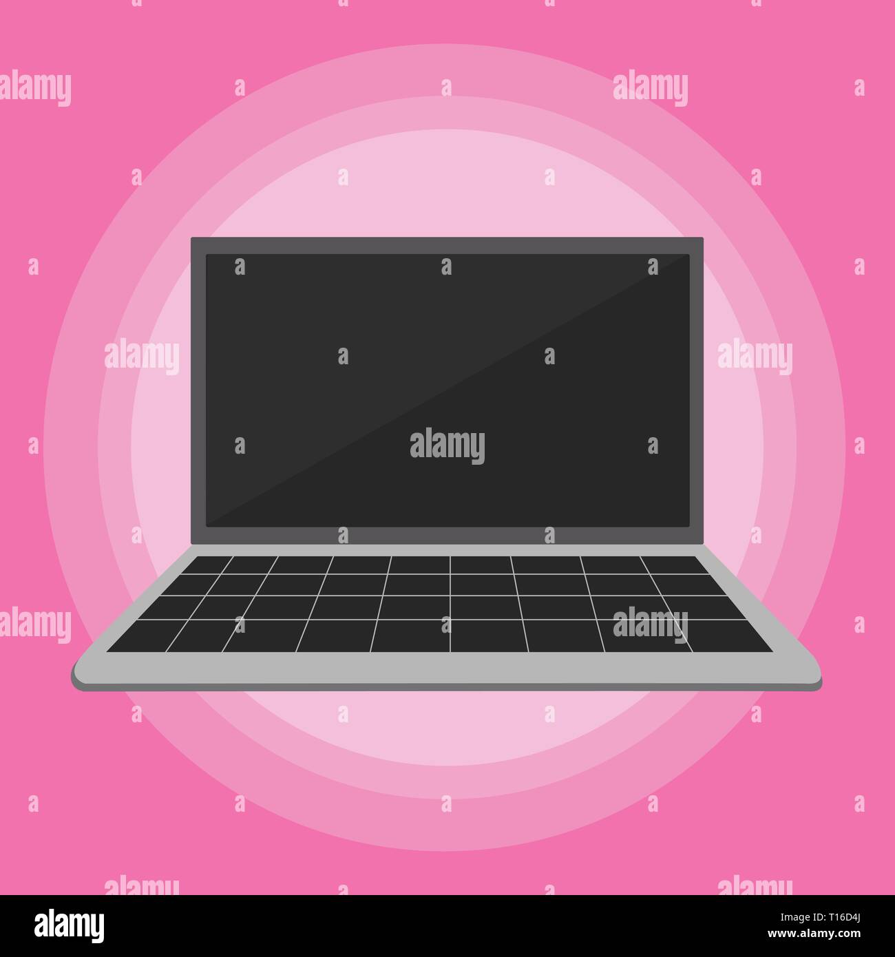 Laptop with Grid Design Keyboard and Blank Black Screen on Pastel Backdrop Design business concept Empty template copy space text for Ad website isola Stock Vector