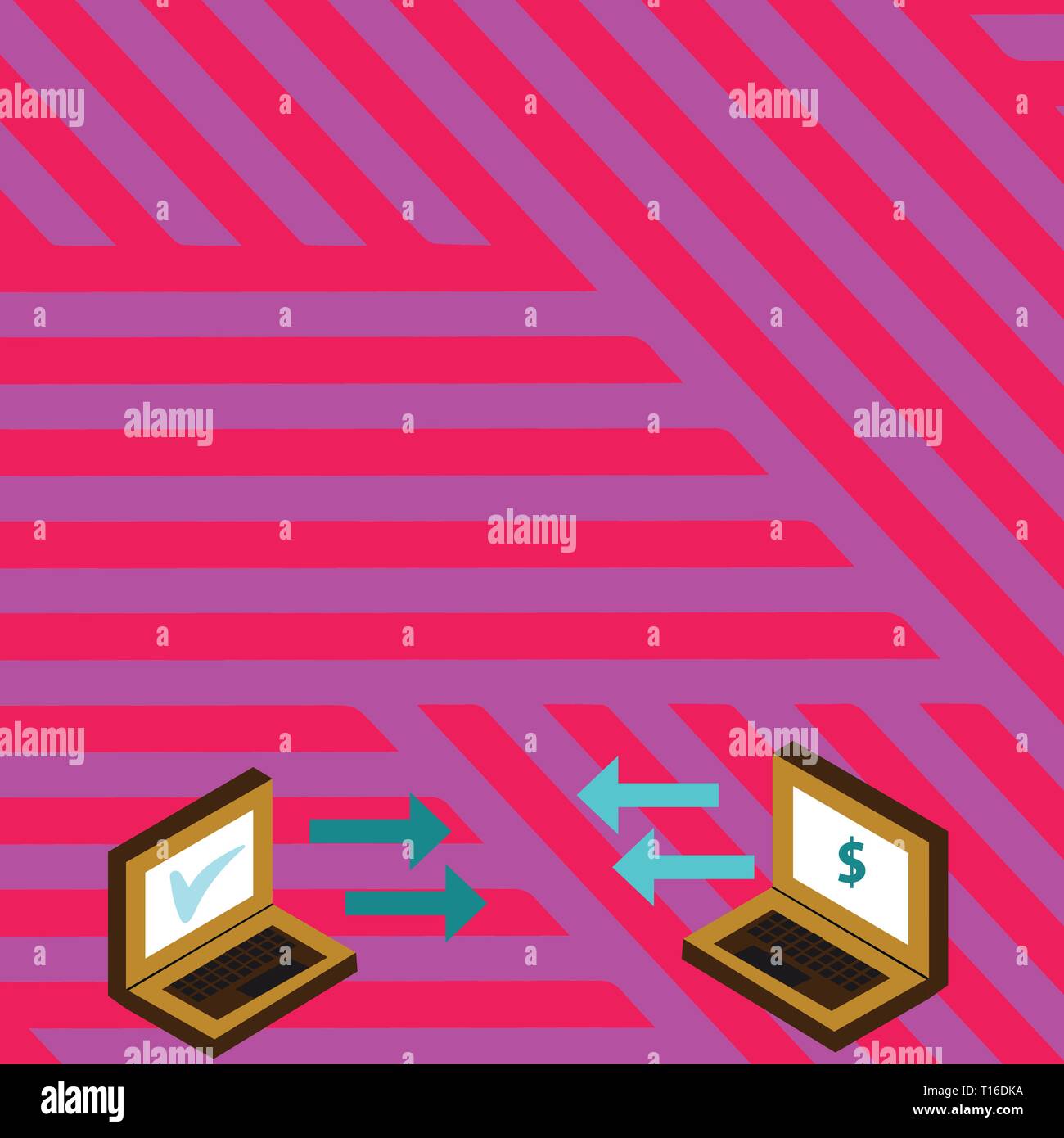 Exchange Arrow Icons Between Two Laptop with Currency Sign and Check ...