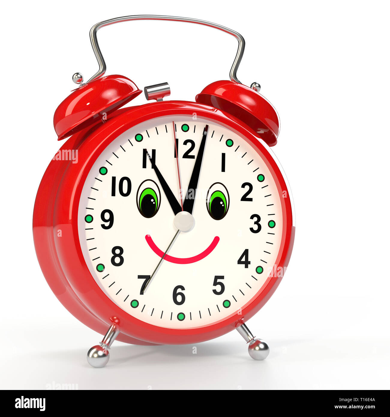 Funny alarm clock on white background. 3D rendering Stock Photo Alamy