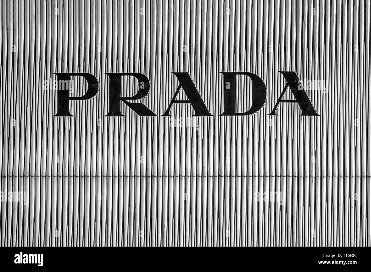 Bejing China 23.02.2019 - Prada store logo Luxury shopping center in the heart of the city Stock Photo