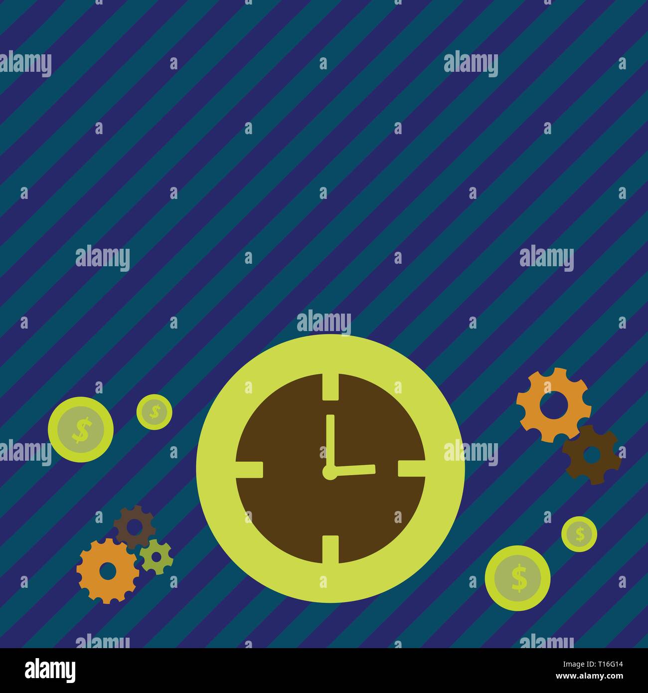 Time Management Icons of Clock, Cog Wheel Gears and Dollar Currency ...
