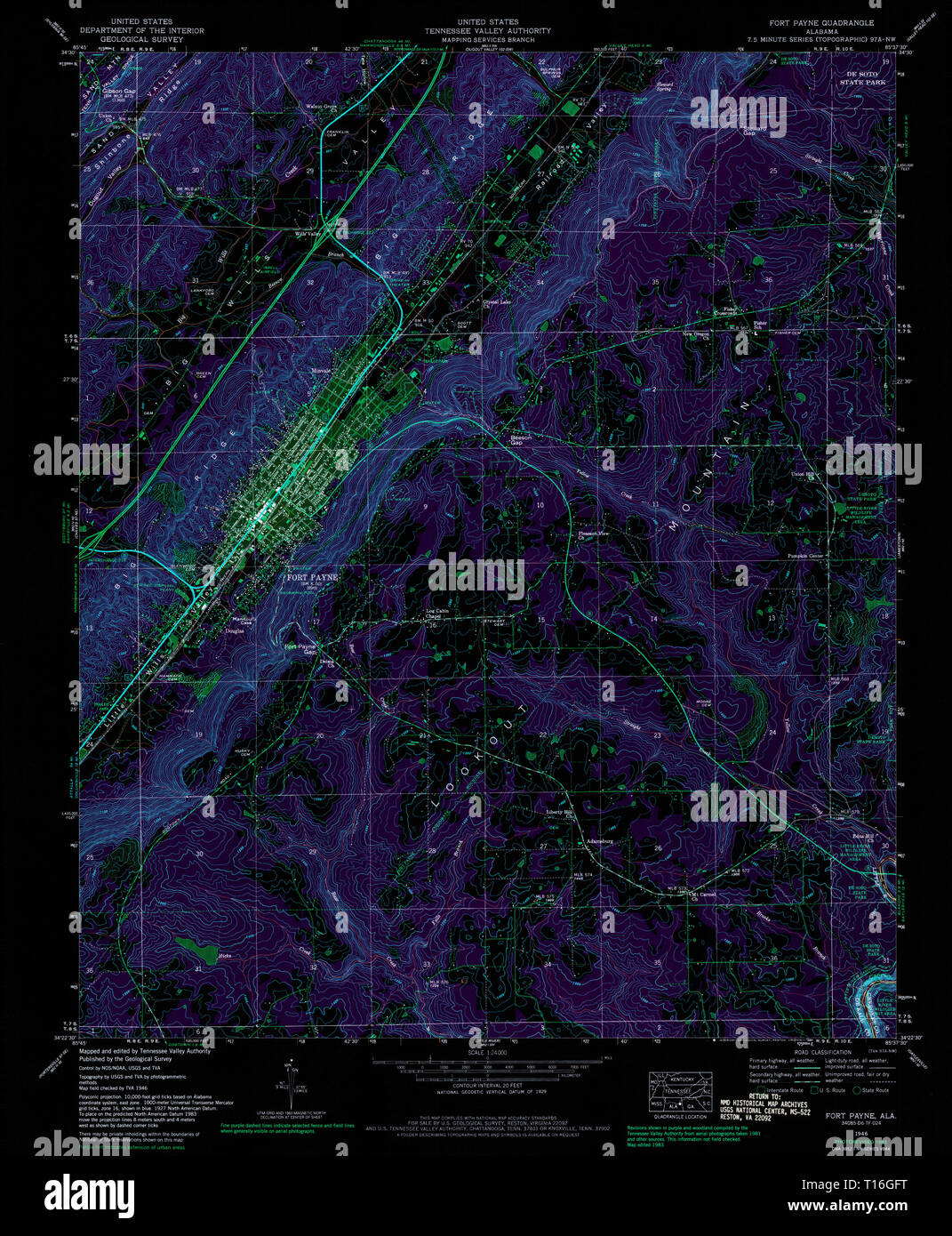 Topograph Map Vector USGS TOPO Map Alabama AL Fort Payne 303884 1946 24000 Inverted Stock ...