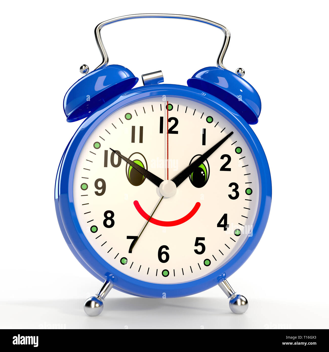 Funny alarm clock on white background. 3D rendering Stock Photo Alamy