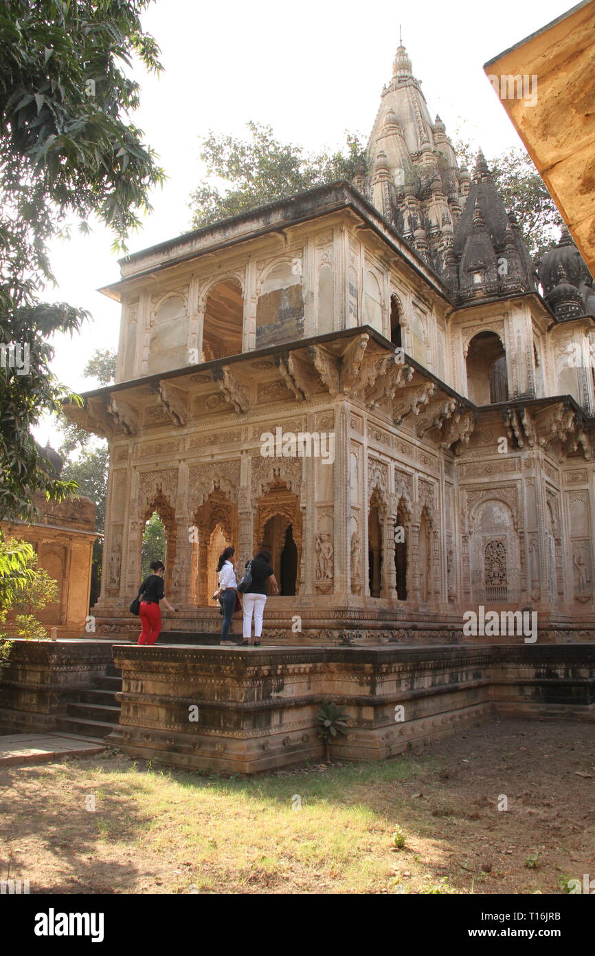 An intricately carved stone Jain Temple, Gwalior, Madhya Pradesh, India Stock Photo