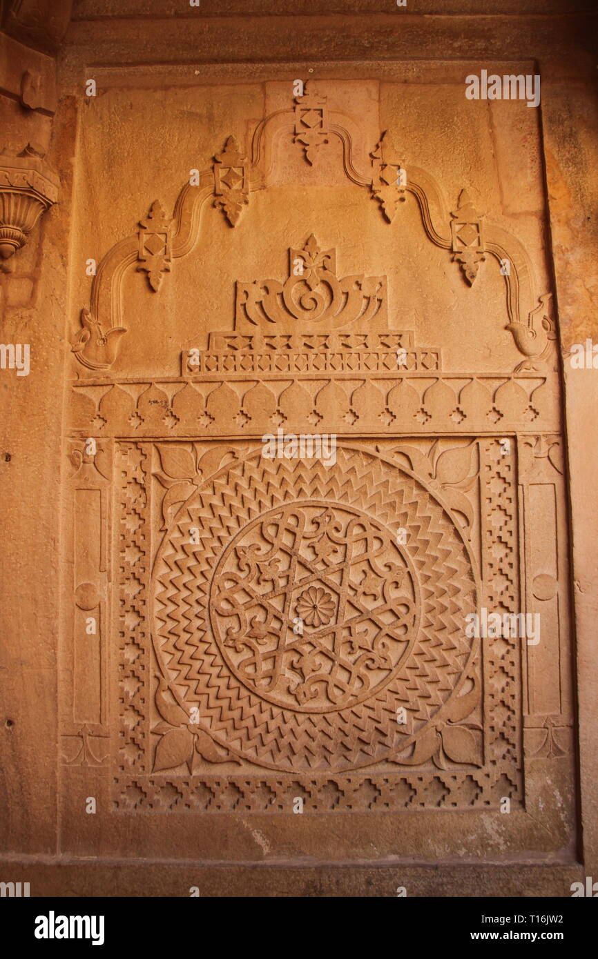 Decorative stone carving, Gwalior fort, Madhya Pradesh, India Stock Photo