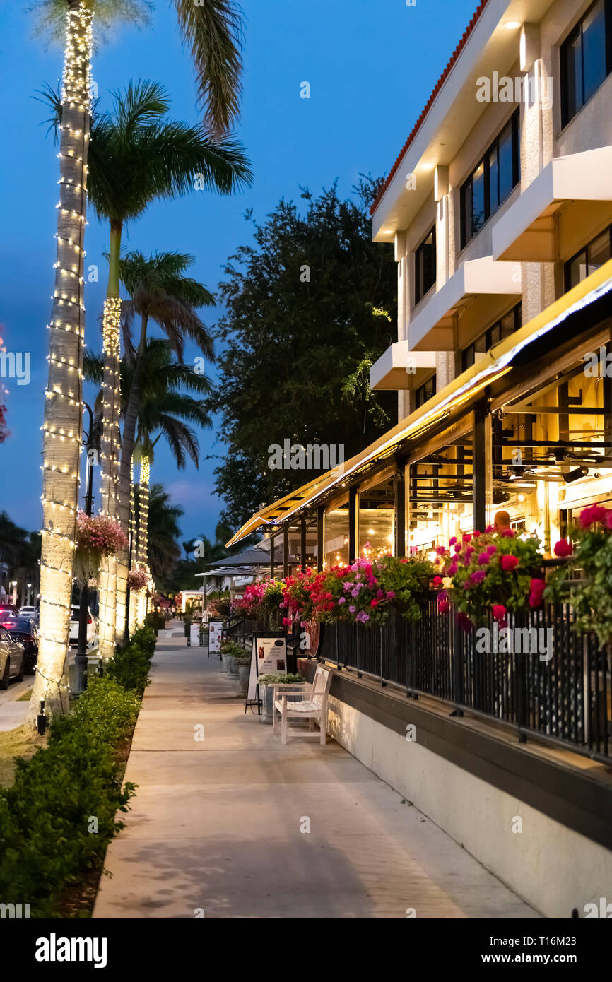 Naples, USA April 29, 2018 Illuminated holiday Christmas lights on
