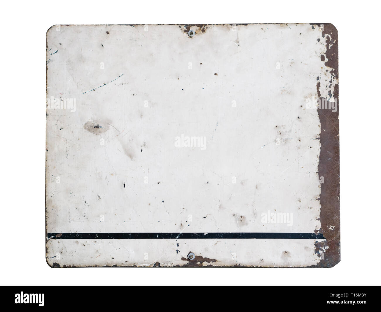 Blanked rusted retro steel signboard plate isolated on white background