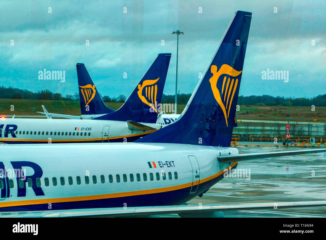 Ryanair budget carrier, Boeing 737, airline, Stansted Airport, London, UK Stock Photo