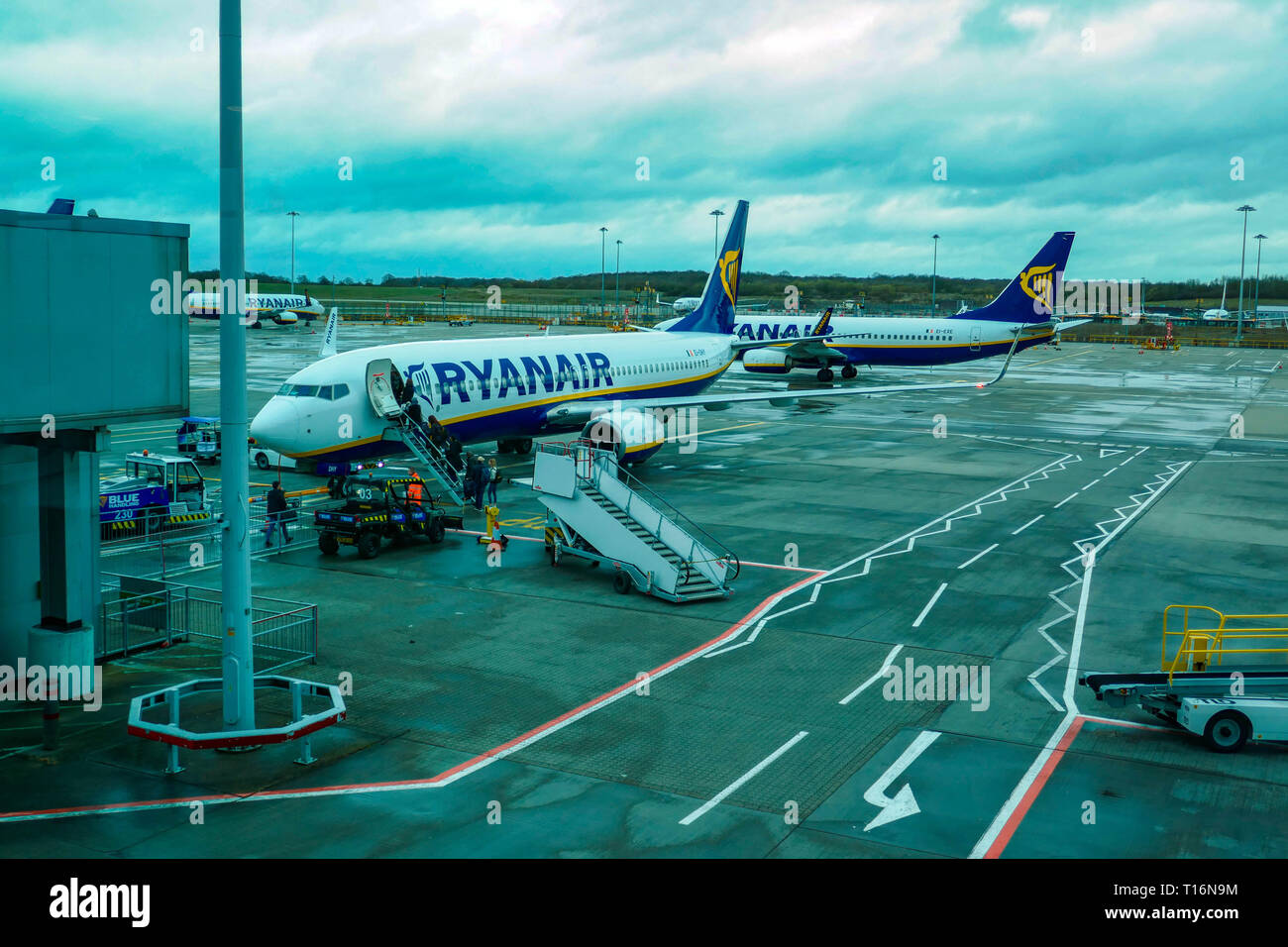 Ryanair budget carrier, Boeing 737, airline, Stansted Airport, London, UK Stock Photo