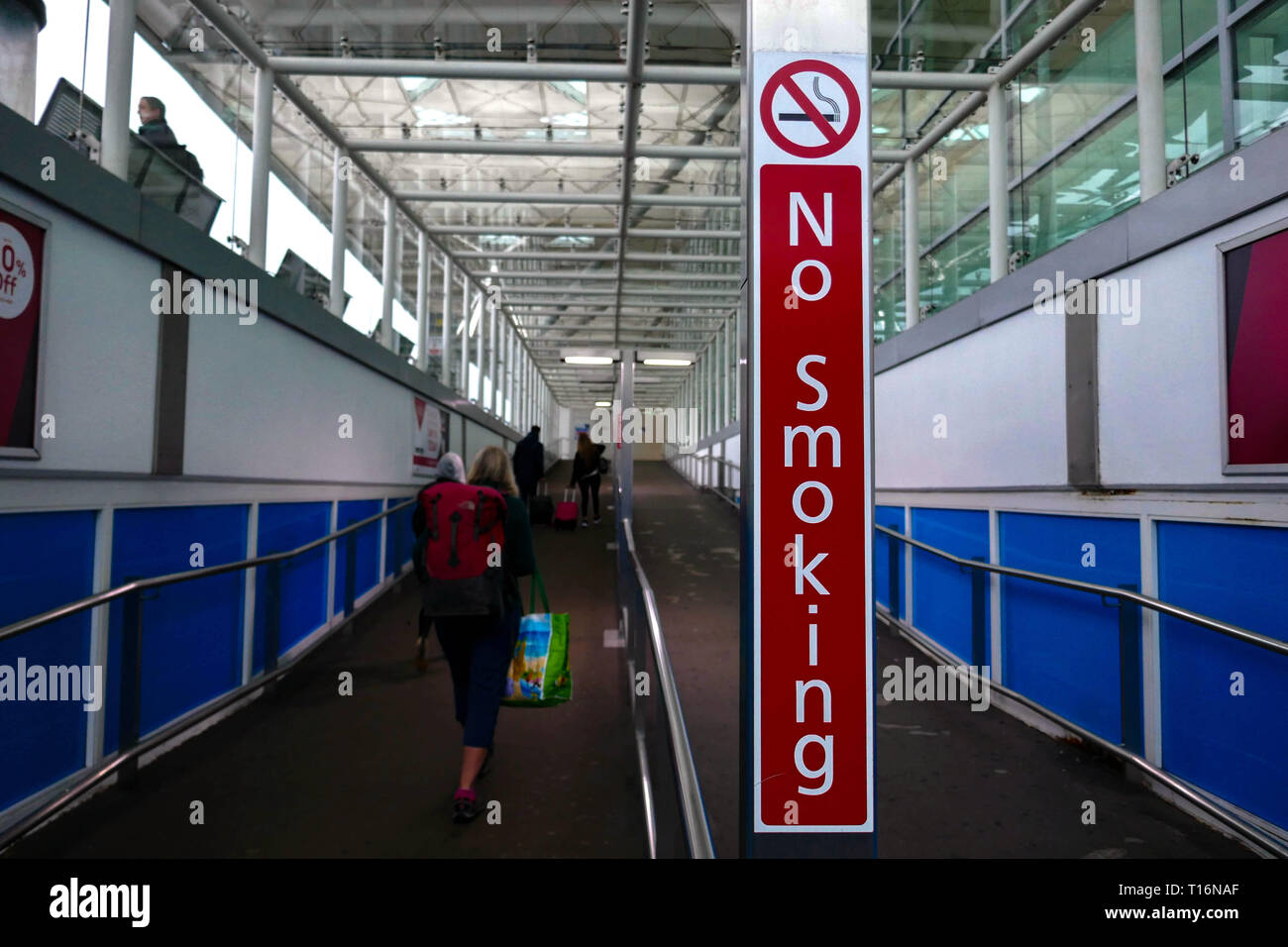 No smoking Public information signs at Stansted Airport, London, UK Stock Photo