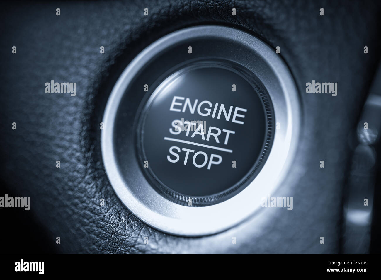 start stop engine car white button Stock Photo