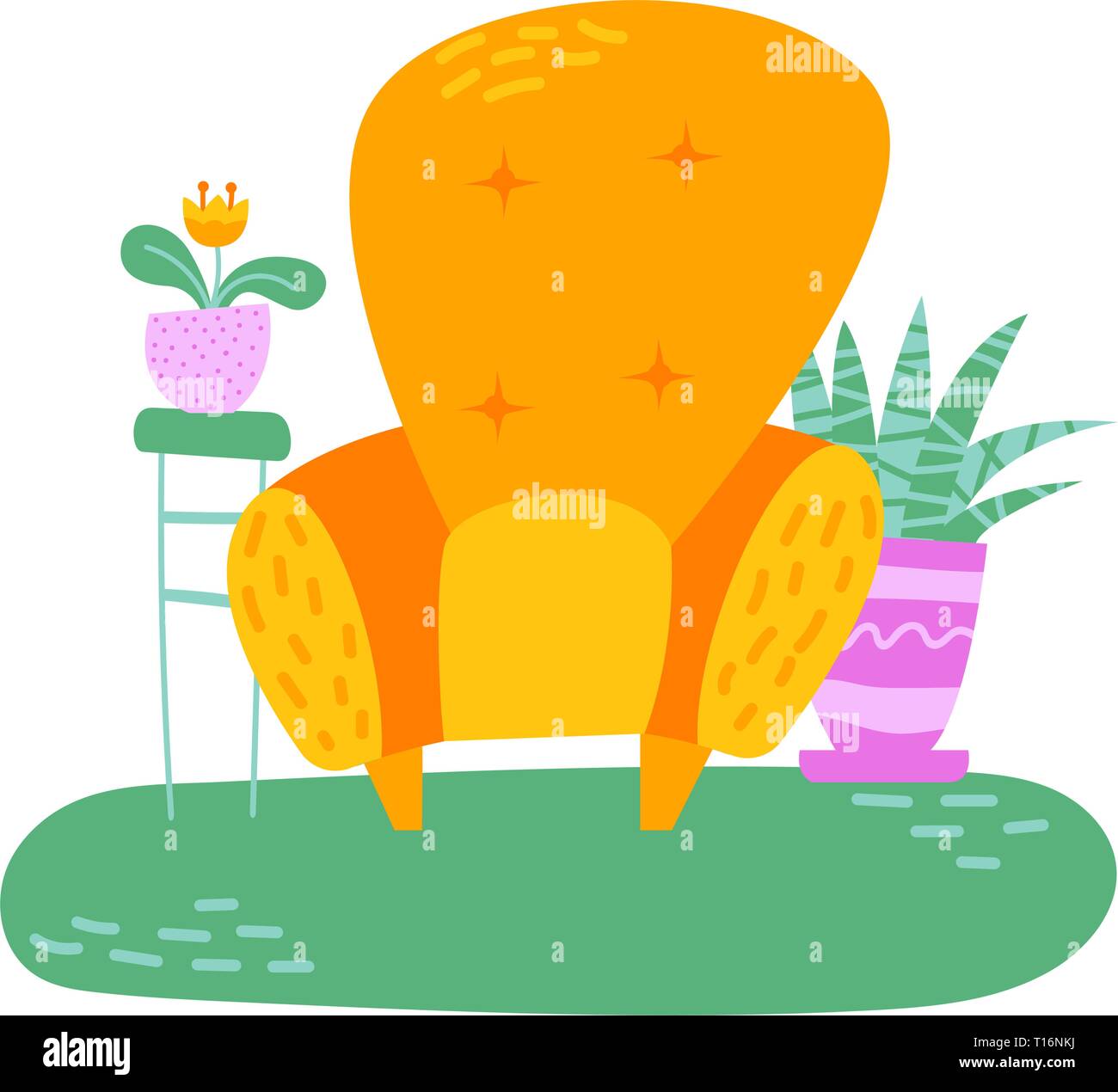 Fancy interior with home plants in pots. Lounge. Isolated vector image Stock Vector