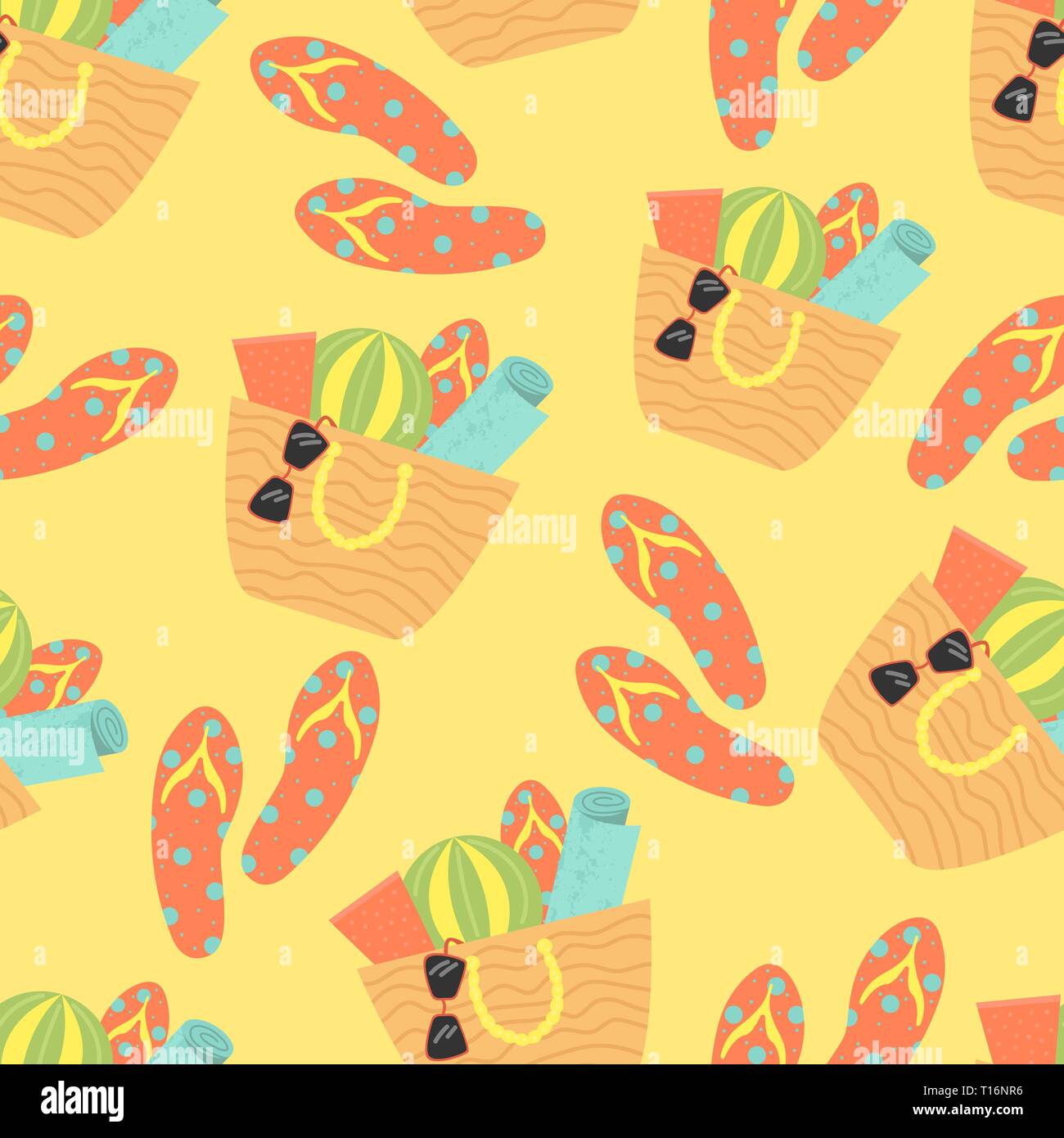 Cartoon seamless pattern. Vector summer background. Beach holidays ...