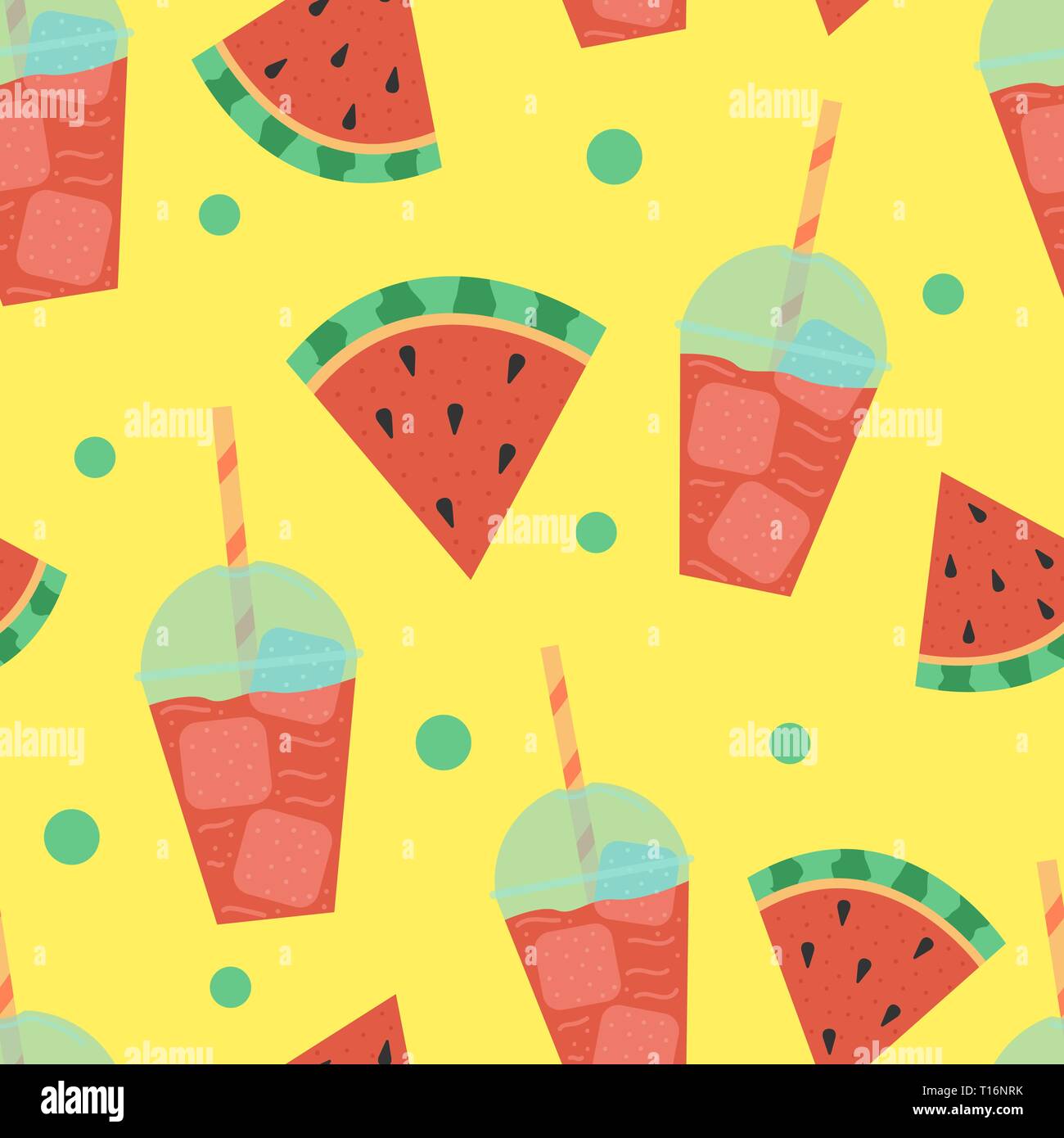 Cartoon seamless pattern. Vector summer background. Watermelon smoothies. Stock Vector