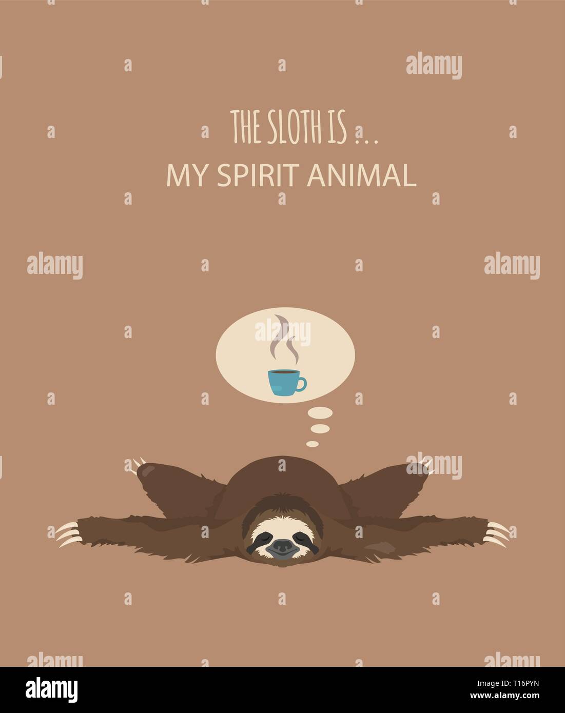 The story of one sloth. Morning cofee. Funny cartoon sloths in different postures set. Vector illustration Stock Vector