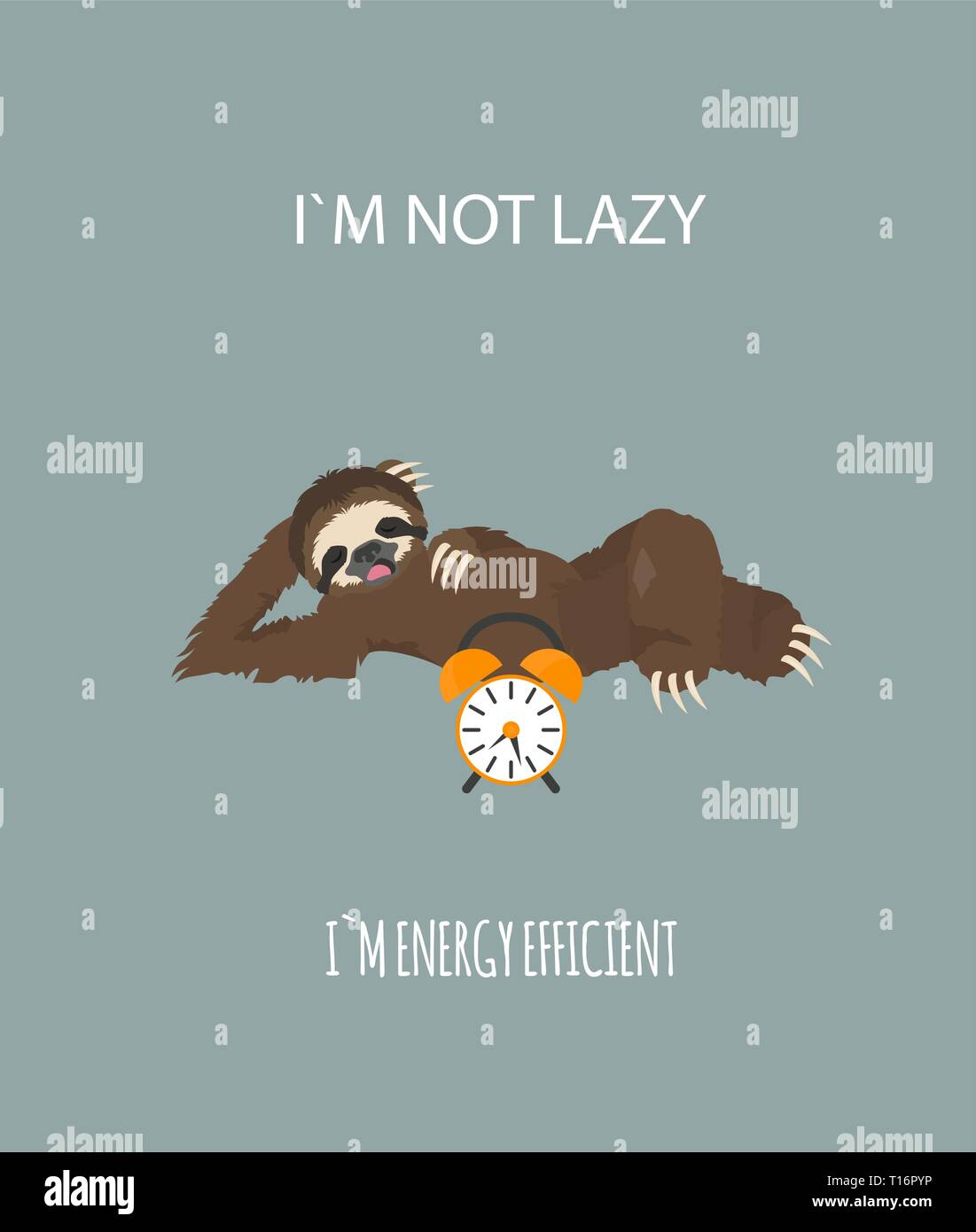 The story of one sloth. Morning cofee. Funny cartoon sloths in different postures set. Vector illustration Stock Vector