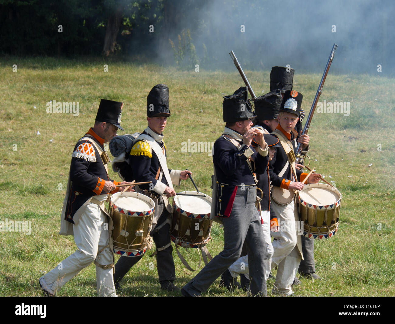 Waterloo, Belgium - June 18 2017: A Dutch marching band advancing against the French. Stock Photo