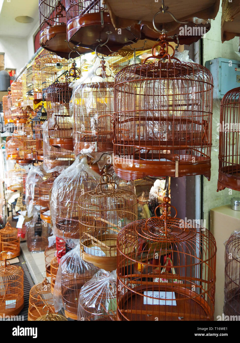 Kowloon, Hong Kong November 3, 2017 Several bird cages are offered