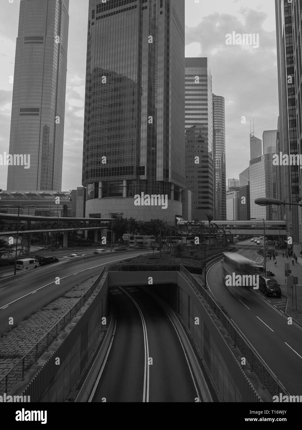 Central, Hong Kong - November 6 2017: Monochrome image taken from Connaught road. Stock Photo