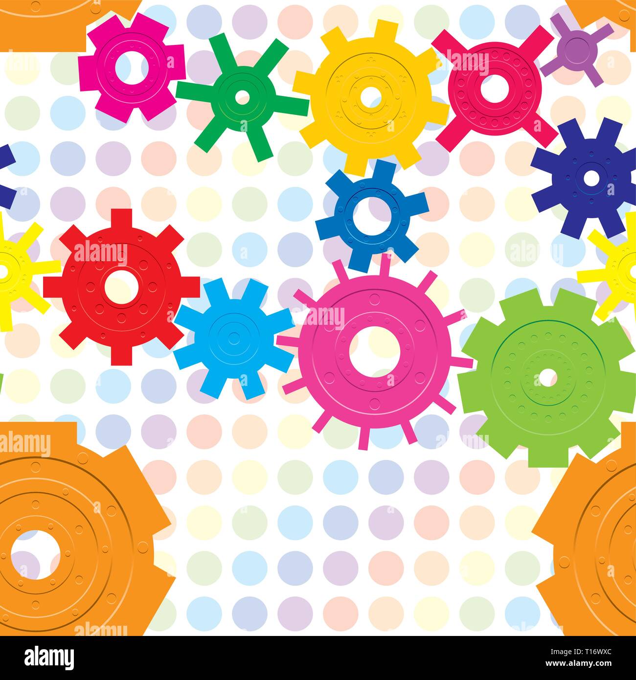 Seamless pattern with cogwheels on raindow background, vector illustration Stock Vector