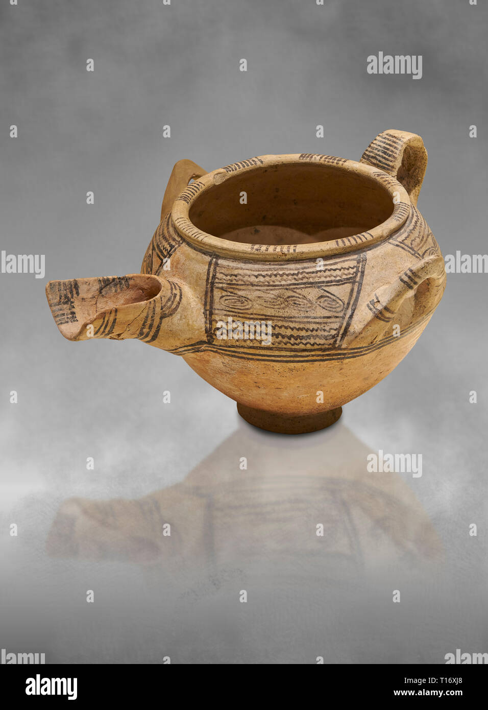 Decorated terra cotta tree handled vessel with a spout - 19th to 17th century BC - Kültepe Kanesh - Museum of Anatolian Civilisations, Ankara, Turkey. Stock Photo