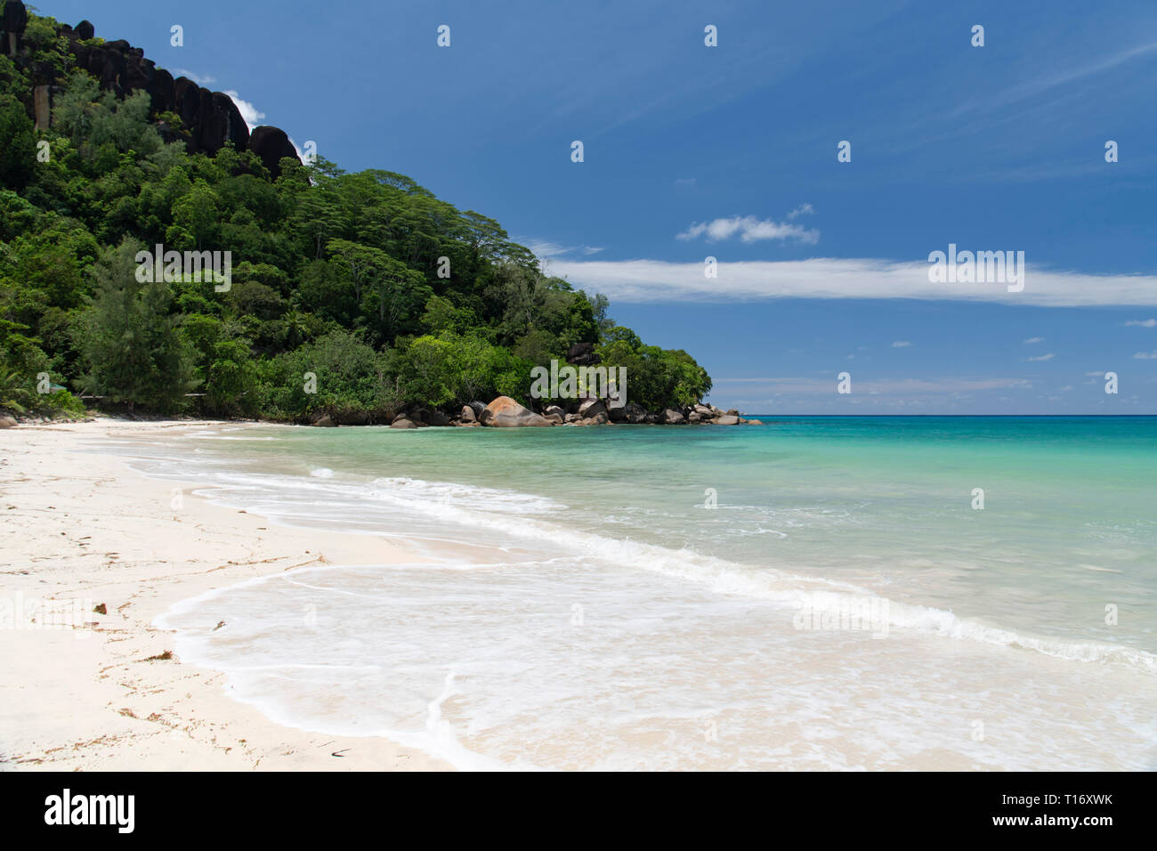 Anse Louis next to a headland on the southwest coast of Mahe, the Seychelles Stock Photo