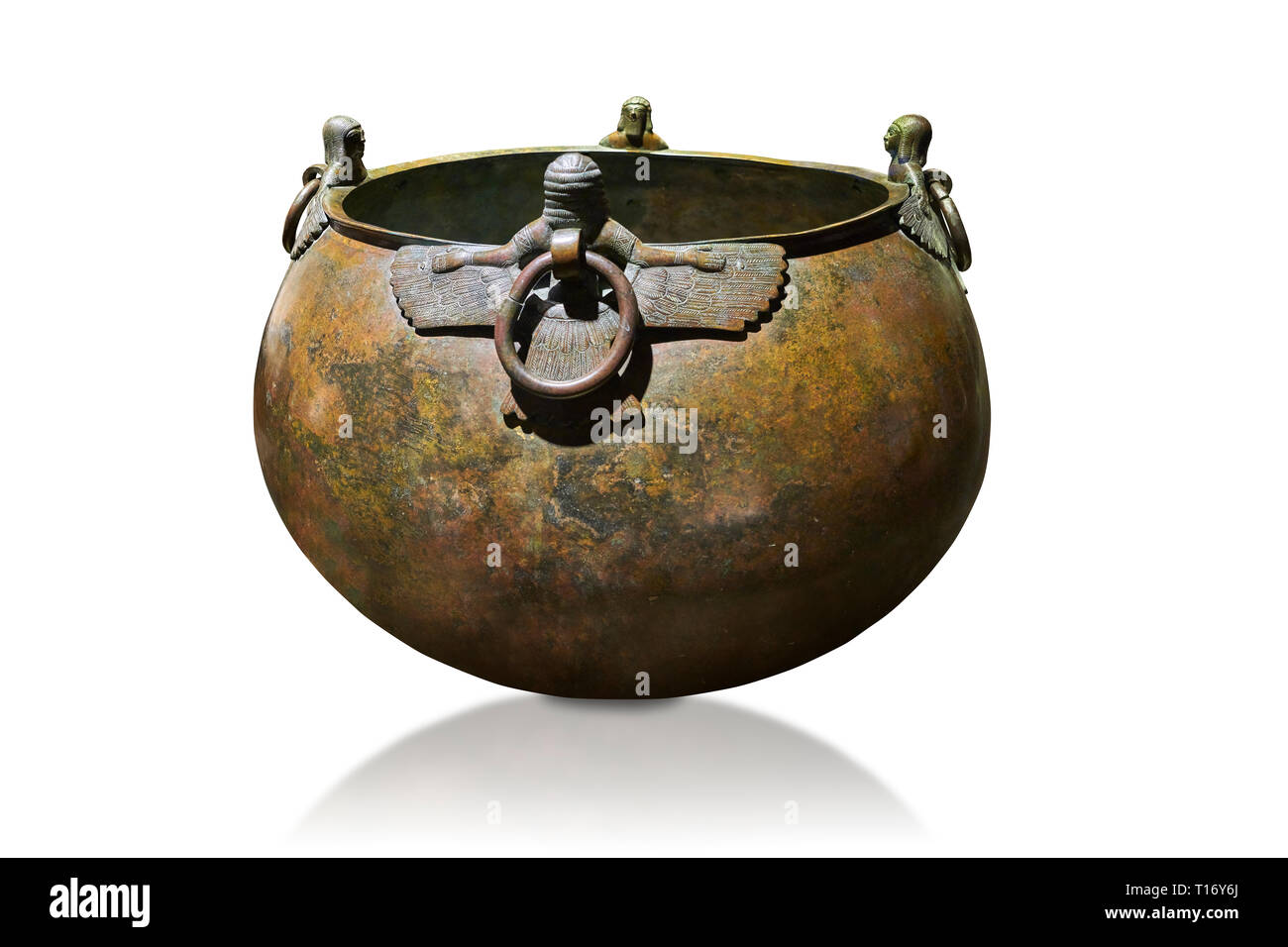 Phrygian bronze couldron with decorated winged figure handles . From Gordion. Phrygian Collection, 8th century BC - Museum of Anatolian Civilisations  Stock Photo